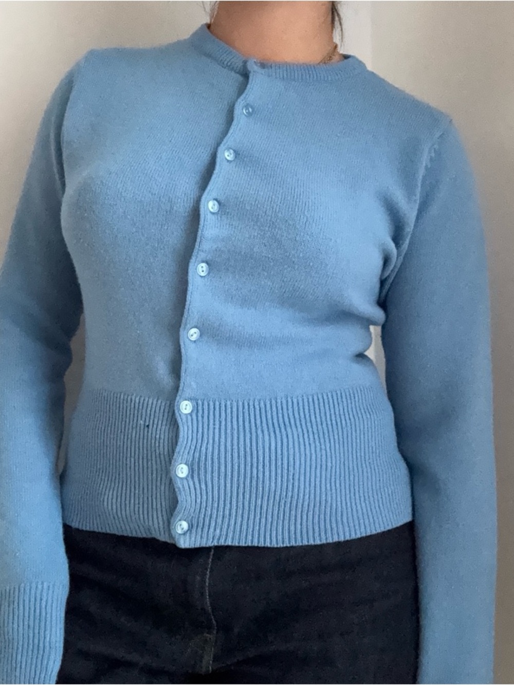 Women’s Sky Blue Button-Front Crewneck Cardigan
